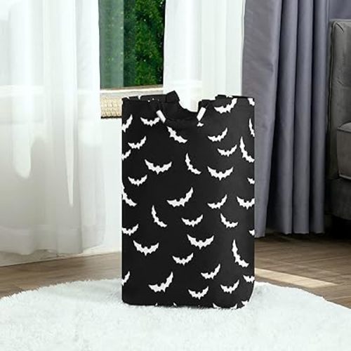 50L Laundry Basket Halloween Bats Goth Foldable Laundry Hamper with Padded Handles Waterproof Durable Clothes Hamper Storage Basket for Toys Clothes Organizer