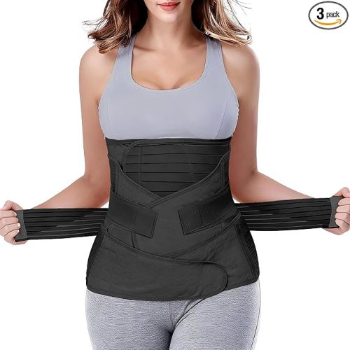 ChongErfei 3 in 1 Postpartum Belly Wrap - Recovery Belly/Waist/Pelvis Belt Black Postpartum Belly Band,Black L