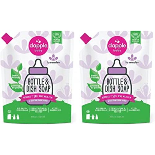 Dapple Baby Bottle Soap, Hypoallergenic Dish Soap for Baby Bottles, Powered by Plants, Lavender, 34 Fl Oz Refill (Pack of 2)