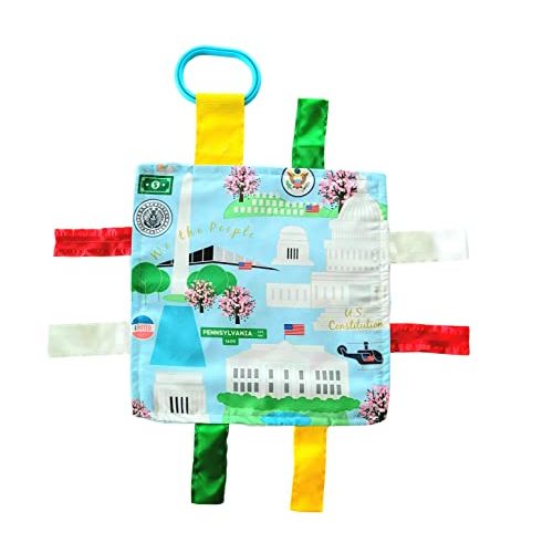Baby Jack & Co 8x8' Learning Lovey Washington DC Tag Toys for Babies - Crinkle Toys - Soft & Safe - Learn USA Cities and Shapes - Ideal Baby Toy & Gift BPA Free w/Stroller Clip