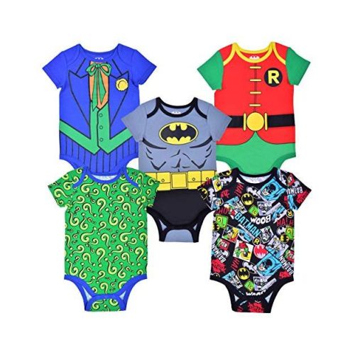 WARNER BROS Batman Robin Joker and Riddler Baby Boys 5 Pack Bodysuit for Newborn and Infant