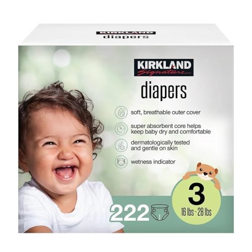 Kirkland Signature Diapers, Size 3 (16-28 Pounds), 222 Count