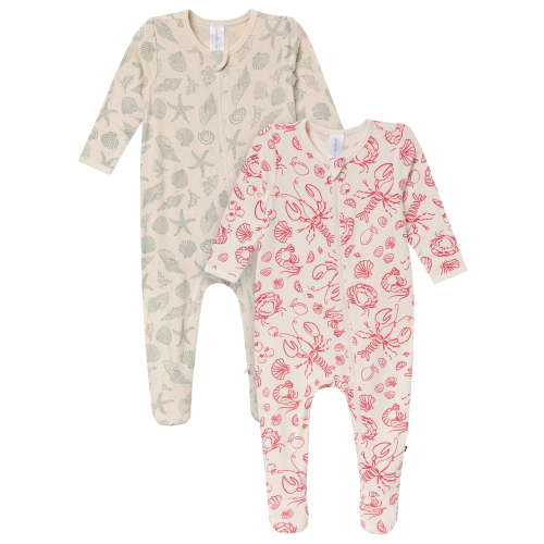 Modern Moments by Gerber Baby Neutral Viscose Patriotic Americana Two-Way Zip Sleep 'N Play Footed Pajamas, 2-Pack, Sizes Newborn - 6/9 Months