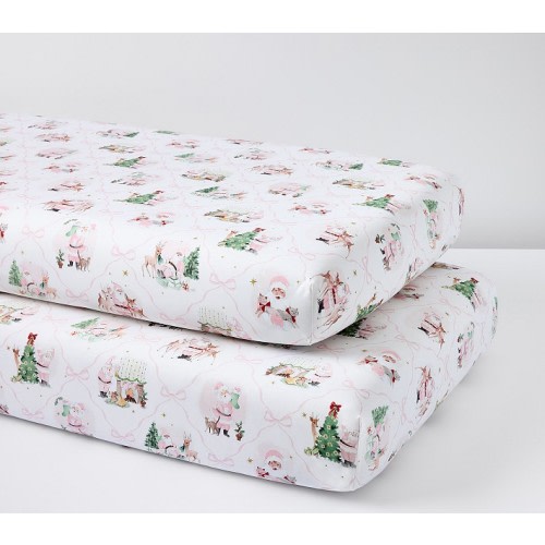 Holly Jolly Blush Santa Organic Crib Fitted Sheet