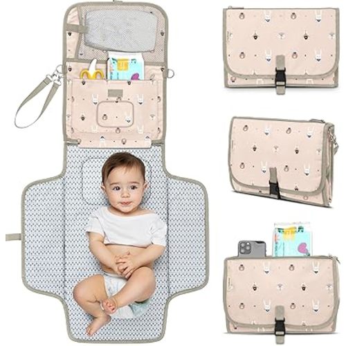 KeaBabies Portable Diaper Changing Pad - Large Waterproof Baby Changing Mat, Compact Travel Diaper Clutch, Functional Pockets Fit Newborn Essentials, Wipeable & Padded Baby Changer (Wild Patrol)