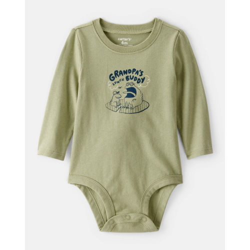 Baby Boy Grandpa's Lunch Buddy Frog Cotton Long-Sleeve Graphic Bodysuit - Green - Carter's | Carter's