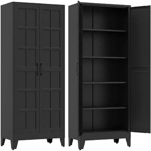 71" H Metal Storage Cabinet with 2 Doors and 4 Adjustable Shelves