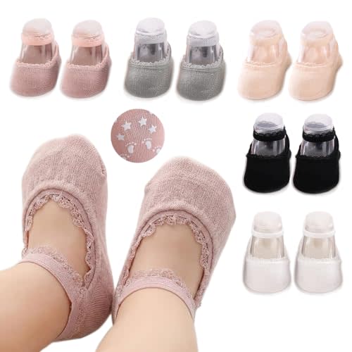5 Pairs Baby Girls Lace Socks Newborn Soft Cotton Princess Mary Jane Dress Socks Infant Toddler Non Slip Socks