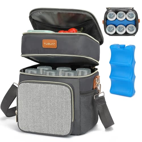 Double Layer Breastmilk Cooler Bag with Ice Pack Insulated Travel Bag for Baby Bottle Breast Milk Storage & Feeding Fits 6 Bottles Up to 9 Ounces Portable Leakproof Bottle Bag for Travel Daycare