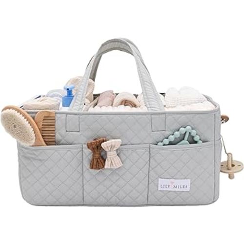 Lily Miles Baby Diaper Caddy Organizer, Nursery Storage Tote for Newborn Essentials and Diaper Change Station, Gift for Baby Shower and Registry Must-Have (Heather Gray)