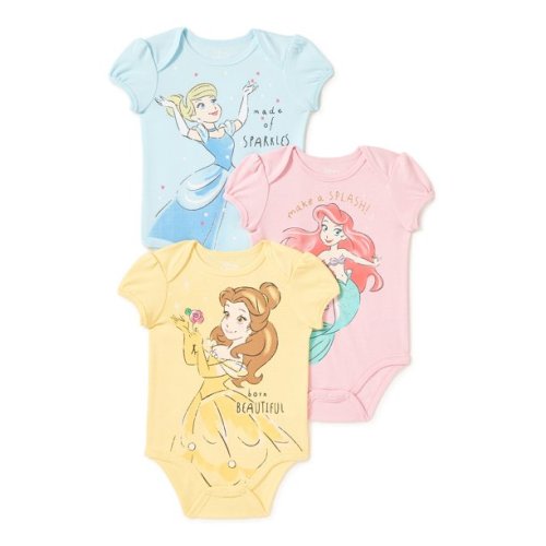 Disney Princess Baby Girl Bodysuits, 3pk