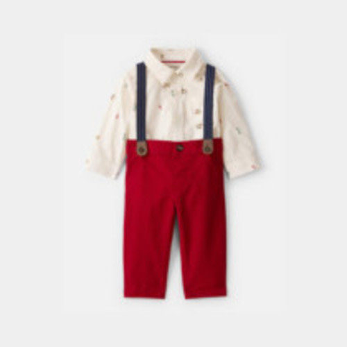 Carter's Baby Boy 3-Piece Holiday Print Cotton Long-Sleeve Shirt & Suspender Pant Set