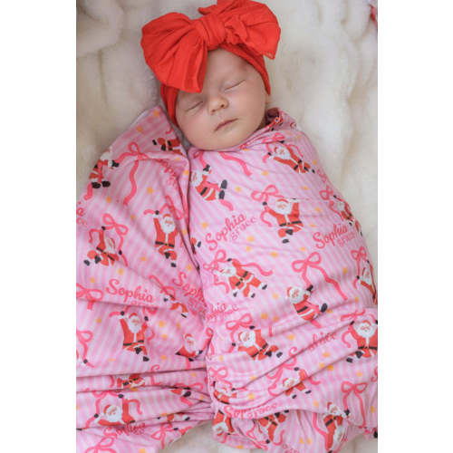 Personalized Christmas Swaddle Blanket in Jolly Ribbons | Caden Lane