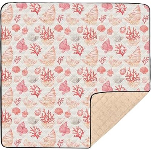 Baby Play Mat Coral Seashell Light Pink 50 x 50 Playpen Mats for Floor Play Gym Crawling Mat Non-Slip Cushioned Baby Playmat for Infants, Babies, Toddlers