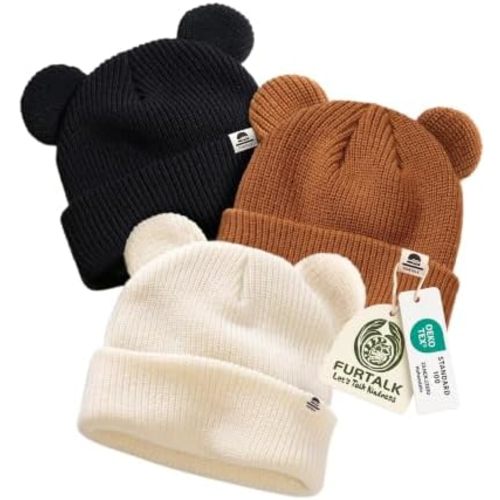 FURTALK Baby Beanie with Bear Ear Warm Knit Winter Hat for Infant Toddlers