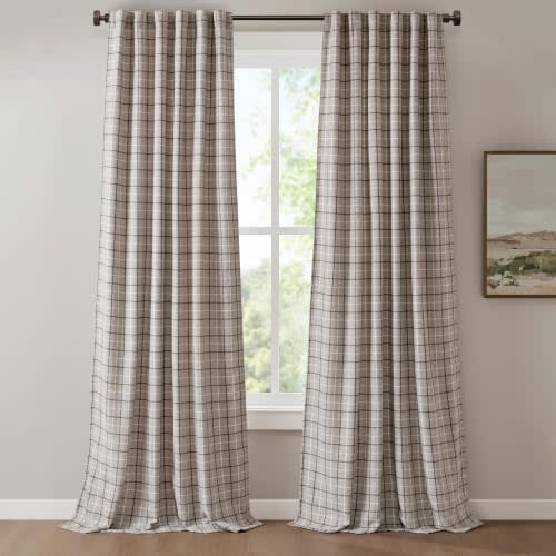 Madison Park Plaid Window Curtain Thermal Insulated, 1 Panel, 50x95 Brown | Fleece Lining, Tartan Plaid and Gingham Curtains, Room Darkening Drape for Living Room and Bedroom, Rod Pocket & Back Tab
