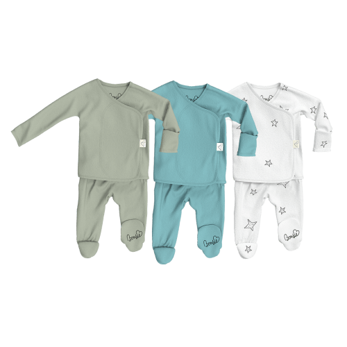 Baby Bundle Footie - Avocado, Ripple + Stars – Bonsie Skin to Skin Babywear