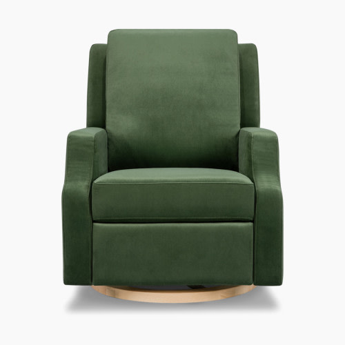 Namesake Crewe Recliner and Swivel Glider - Forest Green Velvet With Light Wood Base