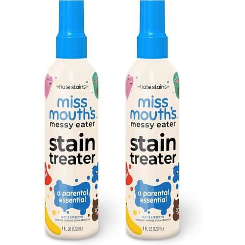 Miss Mouth's HATE STAINS CO Stain Remover for Clothes - 4oz Newborn & Baby Essentials Messy Eater Stain Treater Spray - No Dry Cleaning Food, Grease, Coffee Off Laundry, Underwear, Fabric (Pack of 2)
