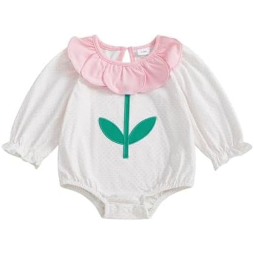 Infant Girl Tulip Flower Romper Long Sleeve Dot Print Bubble Bodysuit Newborn Baby Fall Winter Clothes