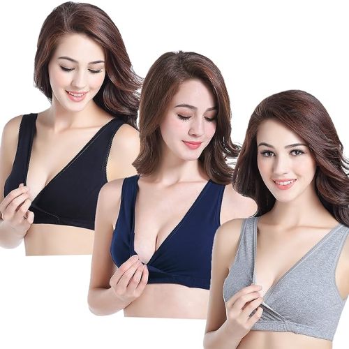 CAKYE 3 Pack Maternity Nursing Sleep Bra Breastfeeding Cotton Bralette