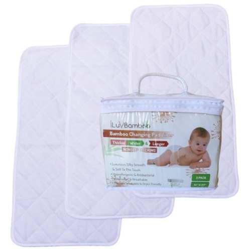 CHANGING PAD LINERS BEST for Baby Diaper Changing Table, Extra Soft Bamboo, White Waterproof Liner Cover Mat, Portable & Durable Travel Pads, Pack of 3, Baby Shower Gift Ideas