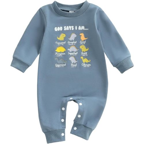 Newborn Baby Boy Romper God Says I Am Construction Truck/Dinosaur Long Sleeve Jumpsuit Sweatshirt Infant Fall Outfit