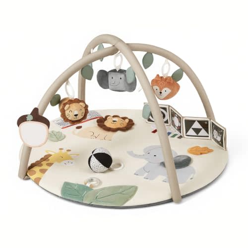 Blissful Diary Baby Play Gym, Baby Activity Mat Playmat, Tummy Time Mat | Safari Animals Sensory Play Mat, 7 Interactive Toys, Stage-Based Development, Washable Playmat, Baby Essentials Shower Gift