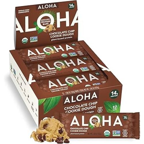 Aloha Organic Plant Based Protein Bars Chocolate Chip Cookie Dough, 1.98 Oz,(Pack of 12)