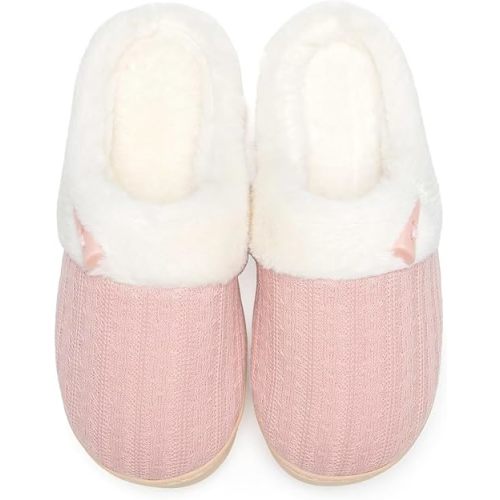NineCiFun Women's Slip on Fuzzy Slippers Memory Foam House Slippers Outdoor Indoor Warm Plush Bedroom Shoes Scuff with Faux Fur Lining