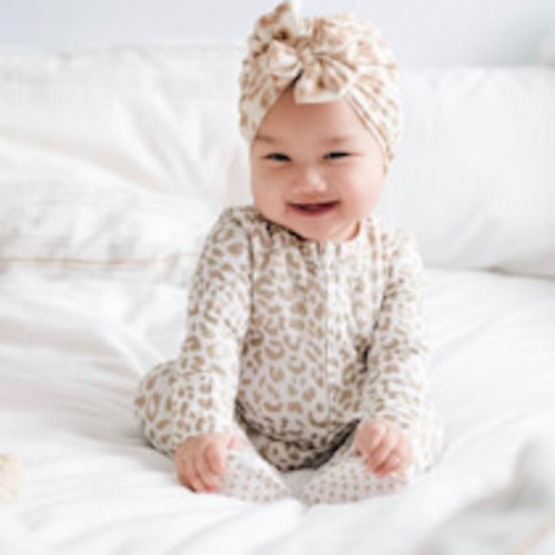 Bunny Knots Headwrap - Cream Leopard, Newborn