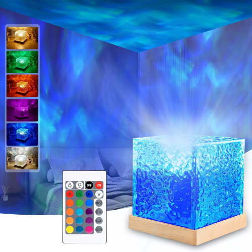 Waterproof Bath Light for Inside Bathroom Rechargeable Cube Shape Kids Shower Lamp RGBW 16 Color Changing Bathtub Lamp with Remote Ocean Wave Projector Mood Night Lighting（Rechargeable）