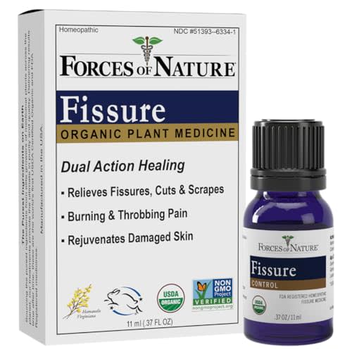 Forces of Nature Fissure Control, Organic Homeopathic Treatment with Witch Hazel for Anal Fissures, Hemorrhoid Related Irritation & Discomfort, Fast, Natural Topical Relief, 11ml (0.37 fl oz)