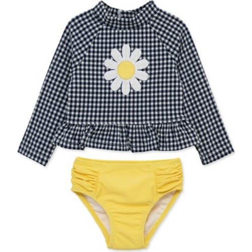 Gingham Daisy UPF 50+ Rashguard Top & Bikini Bottoms Set