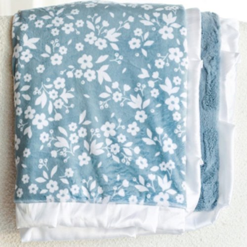 Dainty Floral Blue Plush Blanket | Minky Couture