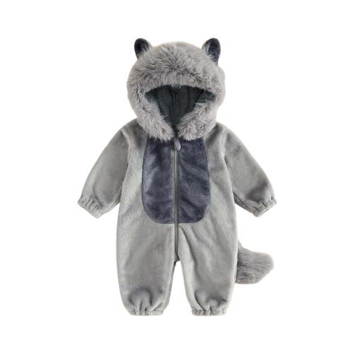 Cenuakty Wolf Costume Warm Long Sleeve Hooded Romper Halloween Plush Jumpsuit