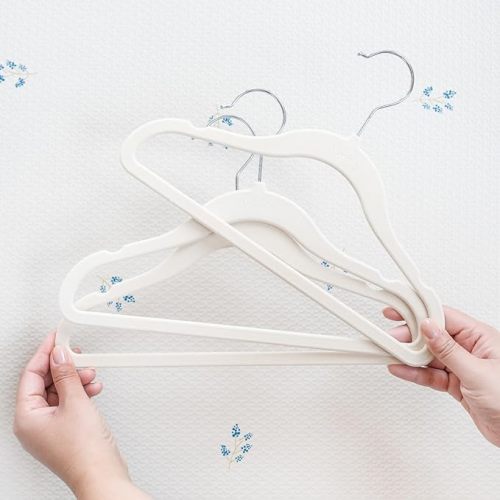 3 Sprouts Velvet Baby Hangers - Non-Slip Hanger for Infant, Toddler, Baby Clothes - Closet Kids Hangers with Slim Design, Nordic Colors, Pack of 30 - Beige