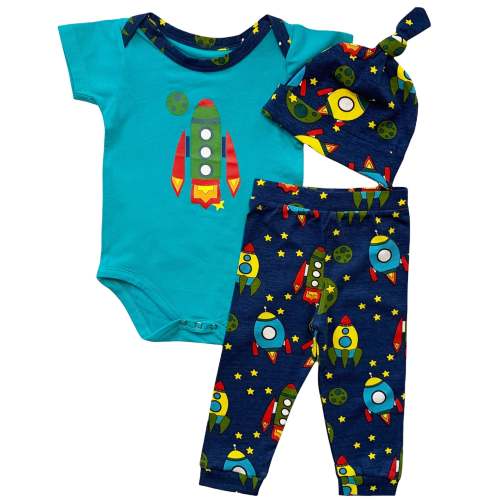 AnnLoren Baby Boys Layette Space Ship Onesie Pants Cap 3pc Gift Set Cl – Mommies Best Mall