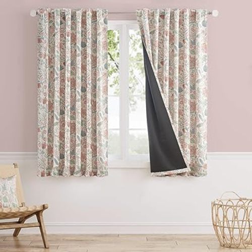 Vangao Pink Nursery Curtains for Girls Room Floral Blackout Dorm Curtains 63 Inch Length Farmhouse Drapes for Bedroom Room Darkening Flower Patterned Window Treatment for Kids Set of 2