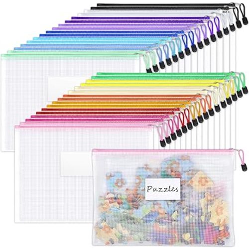 Sooez 32 Pack Mesh Zipper Pouch Bags, A4 Letter Size, Classroom Zipper Bags