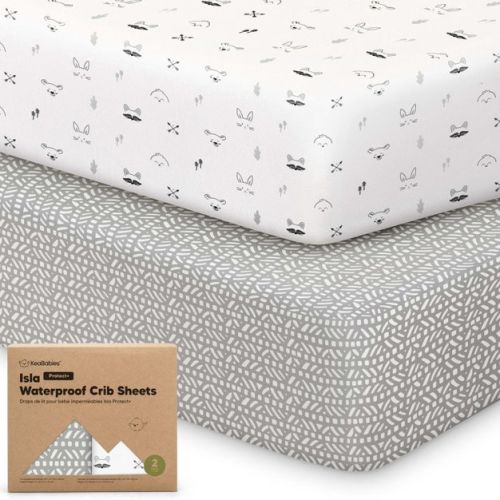 KeaBabies 2pk Isla Waterproof Crib Sheets for Boys, Girls, 52x28 Baby Fitted Crib Sheet, Waterproof Crib Mattress Protector Sheets