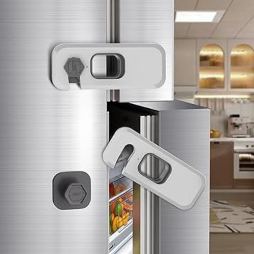 2 Pack Fridge Locks with Self Adhesive, Refrigerator Latch for Kids, Toddlers and Children, Child & Baby Proofing Freezer Door Lock for, Cabinets and Drawers, Oven, Windows