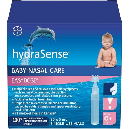hydraSense EasyDose, Baby Nasal Care, Gently Relieves Congestion in Babies, Non-Medicated, 100% Natural Source Seawater, Preservative-Free, Sterile, 30 count