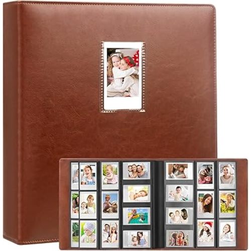 Veicevol 640 Pockets Photo Album for Fujifilm Instax Mini Camera, Leather Cover, Photo Album for Instax Mini 12 11 9 40 90 8 7 Evo LiPlay Instant Camera, Brown
