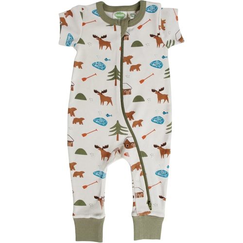 PARADE Organic Signature Print '2-Way' Zip Romper Short Sleeve
