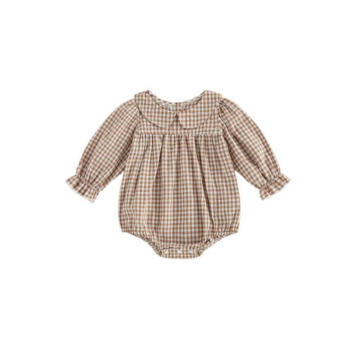 RUINIXCW Newborn Baby Girl Spring Fall Clothes Plaid Gingham Bubble Romper 0 3 6 9 12 18 Months Sweet Infant Long Sleeve Doll Collar Bodysuit Jumpsuit Playsuit