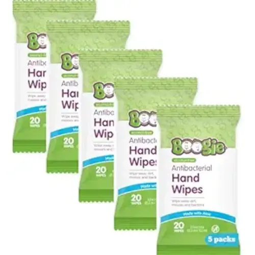 Boogie Antibacterial Hand Wipes - 100 Count - Hypoallergenic & Alcohol-Free - Travel and Diaper Bag Essential