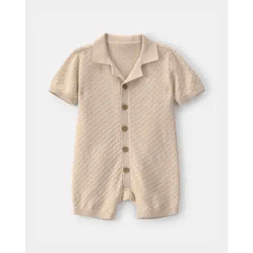 Baby Boy Button-Down Short-Sleeve Romper - Ivory | Carter's