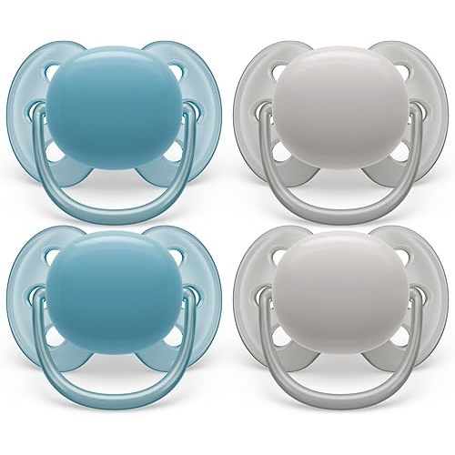Philips Avent Ultra Soft Pacifier - 4 x Soft and Flexible Baby Pacifiers for Babies Aged 6-18 Months, BPA Free with Sterilizer Carry Case (Model SCF091/27)