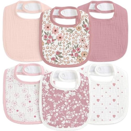 6-Pack Muslin Baby Bibs for Drooling & Teething, Absorbent Bib